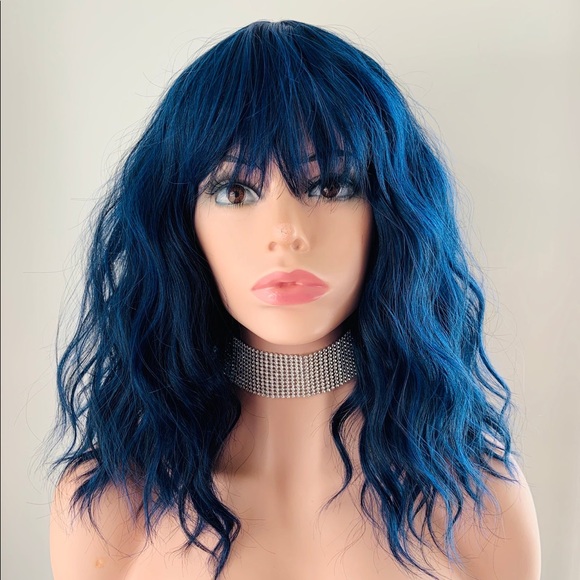 14” Indigo Blue “Put On & Go” Synthetic Wig w Bangs for Events/Cosplay/Selfies💙 - Picture 1 of 4